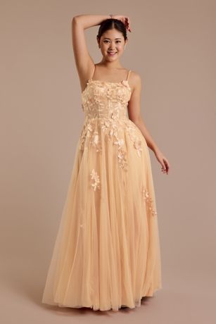 Tulle Ball Gown with 3D Flower Illusion Bodice | David's Bridal
