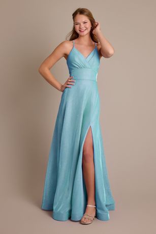 Picture of Metallic Surplice Bodice A-Line Dress