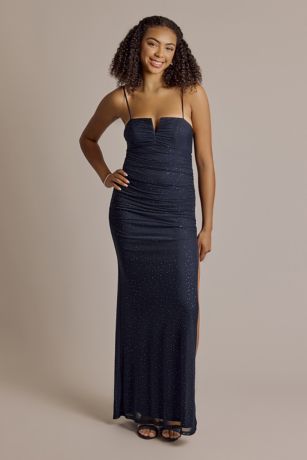 As is High-Neck Mesh Bridesmaid Dress Full Skirt