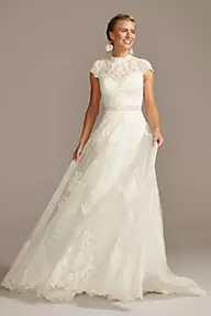  As Is Embroidered Illusion Mock Neck Wedding Dress