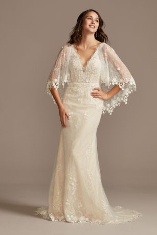 Picture of Lace Wedding Dress with Crochet Trim Capelet