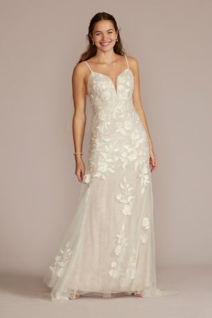 Picture of Lace Applique V-Neck Mermaid Wedding Gown
