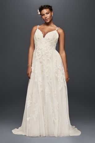 scalloped a line wedding dress