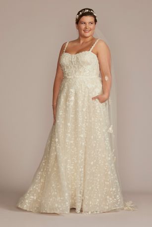 As Is Embroidered A-Line Plus Size Wedding Dress in Ivory/Champagne Size: 18W David's Bridal