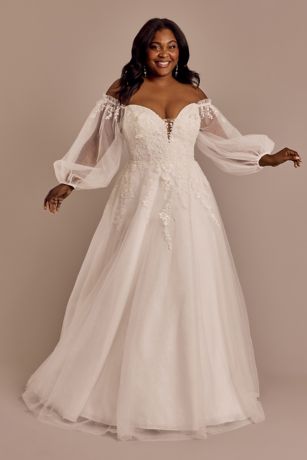 Picture of Plunge Neckline Billow Sleeve Wedding Dress