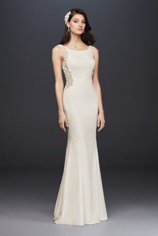 crepe long sleeve wedding dress with beaded illusion back