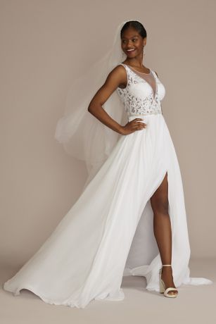 Picture of As Is Lace Applique Chiffon Skirt Wedding Dress in White Size: 10 David's Bridal
