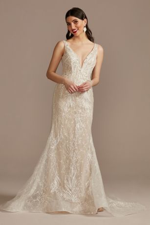 Picture of Horsehair Trim Beaded Lace Low Back Wedding