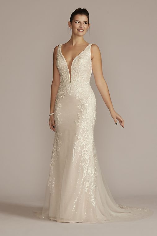  As Is Allover Sequin Scrolling Lace Wedding Gown