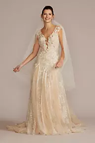  As Is Illusion Embellished Drop Waist Wedding Gown