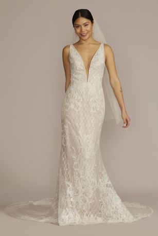 Picture of Lattice Beaded Applique Sheath Wedding Dress