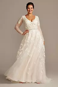  As Is Long Sleeve Plunging Plus Size Wedding Dress
