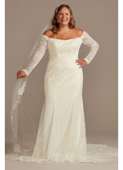 As Is Off Shoulder Sequin Lace Plus Wedding - A celebrity-inspired masterpiece, this form-fitting allover lace wedding