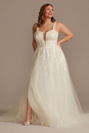 As Is Removable Straps Tulle Plus Wedding Dress in Ivory/Stone Size: 26W David's Bridal