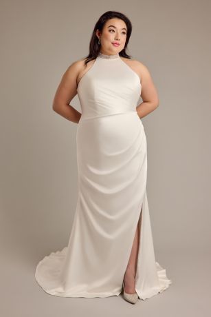 Picture of Crystal Halter Charmeuse Sheath Wedding Dres