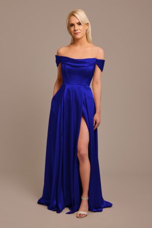 Picture of Charmeuse Cowl Off-the-Shoulder Dress
