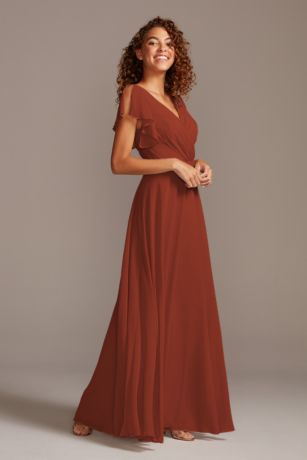 As Is Bridesmaid Dress With Flutter Sleeve Skirt in Chianti | Size: 10 | David's Bridal