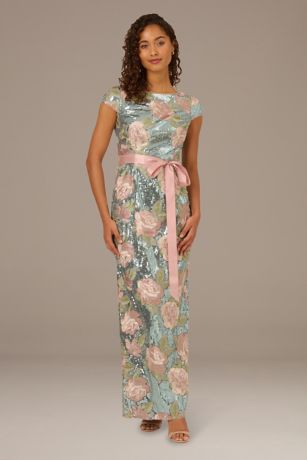 Short Sleeve Sequin Floral Sheath Dress | David's Bridal