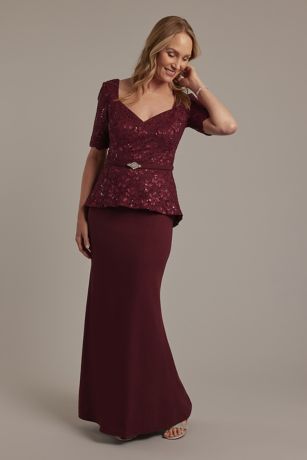 Glitter Lace Peplum Sheath Dress | David's Bridal