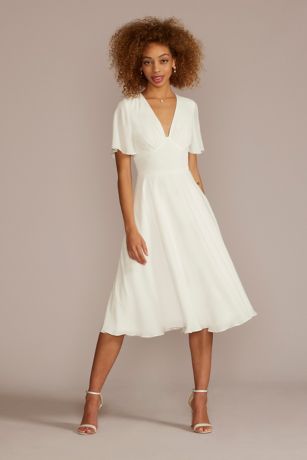 Picture of Chiffon Flutter Sleeve Midi-Length Dress