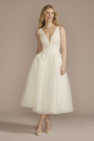 Picture of As Is Tea-Length Plunging Neckline Wedding Dress