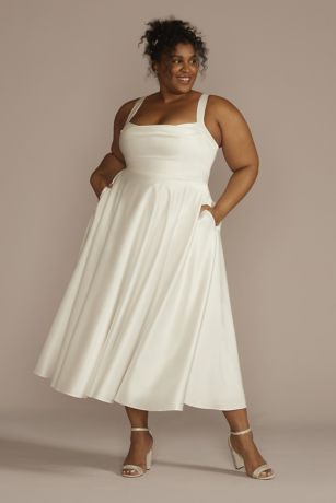 Picture of Cowl Neck Tea-Length Satin A-Line Dress