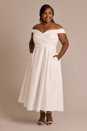 Picture of Satin Draped Off-Shoulder Tea-Length Dress