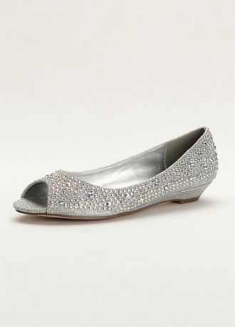 silver low wedge shoes