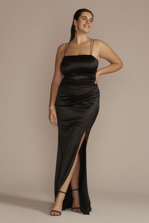 Picture of Double Strap Satin Square Neck Dress with Slit