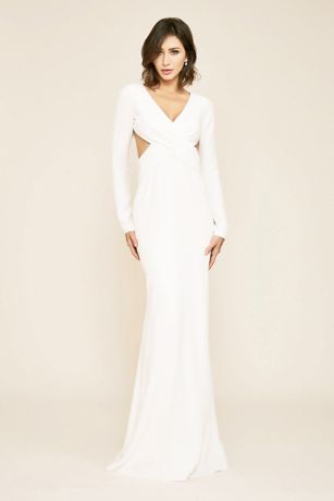 cap sleeve crepe sheath wedding dress