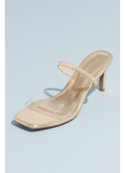 Square-Toe Clear Strap Metallic Mule Sandals | David's Bridal