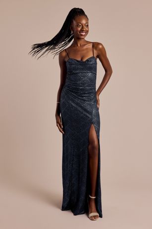 Picture of Glitter Cowl Neck Sheath Dress with Skirt Slit