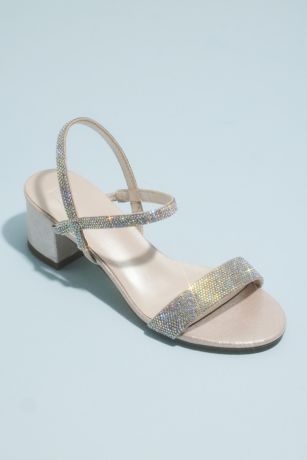 DB Studio Crystal-Encrusted Stretch Strap Low-Heel Sandals