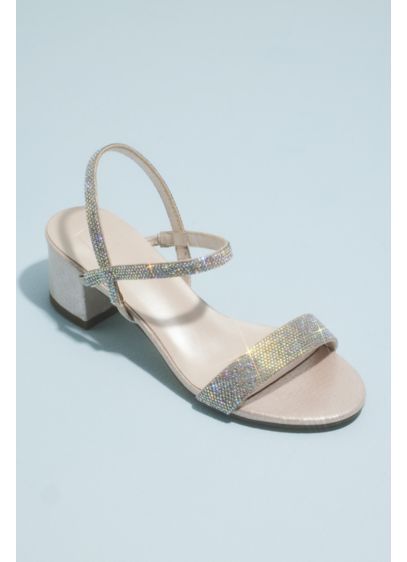 Crystal-Encrusted Stretch Strap Low-Heel Sandals - Slip on these easy dancing shoes: the stretchy