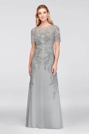 adrianna papell embellished mesh gown