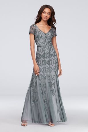 adrianna papell embellished mesh gown