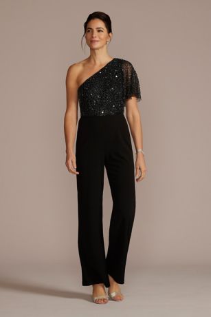 Long Jumpsuit One Shoulder Dress - Adrianna Papell