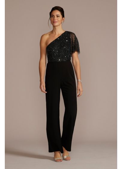 Long Jumpsuit One Shoulder Cocktail and Party Dress - Adrianna Papell