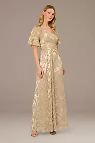 Adrianna Papell Metallic Print Flutter Sleeve Sheath Dress