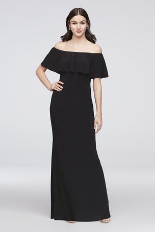 long black off the shoulder bridesmaid dress