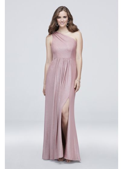 One-Shoulder Textured Foiled Jersey A-Line Dress | David's Bridal