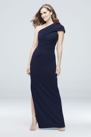 One-Shoulder Stretch Crepe Sheath Wedding Dress