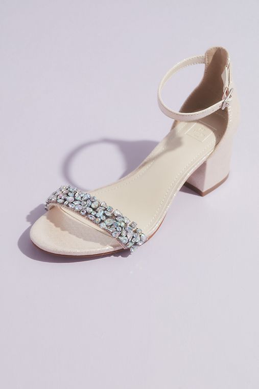 David's Bridal Mid-Heel Sandals with Iridescent Crystals