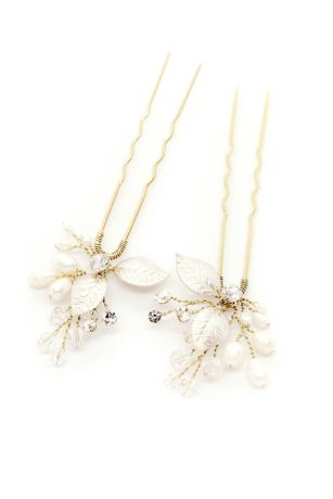 Picture of Leafy Freshwater Pearl and Crystal Hair Pin Set