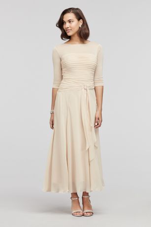 cream tea length dress