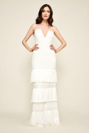 white fringe wedding dress