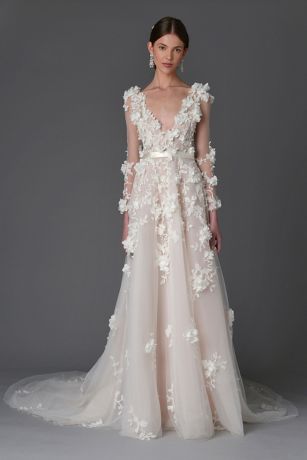 Picture of A-Line Wedding Gown with Scattered Organza Flowers