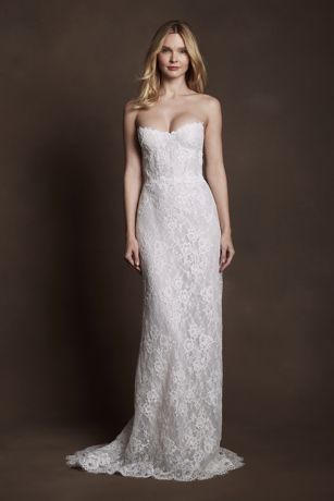 Picture of Corded Lace Strapless Column Wedding Dress