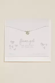 Lucky Feather Silver Tone Flower Girl Necklace