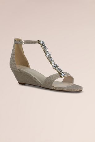 Picture of Low Wedge Heel Jeweled T-Strap Sandals